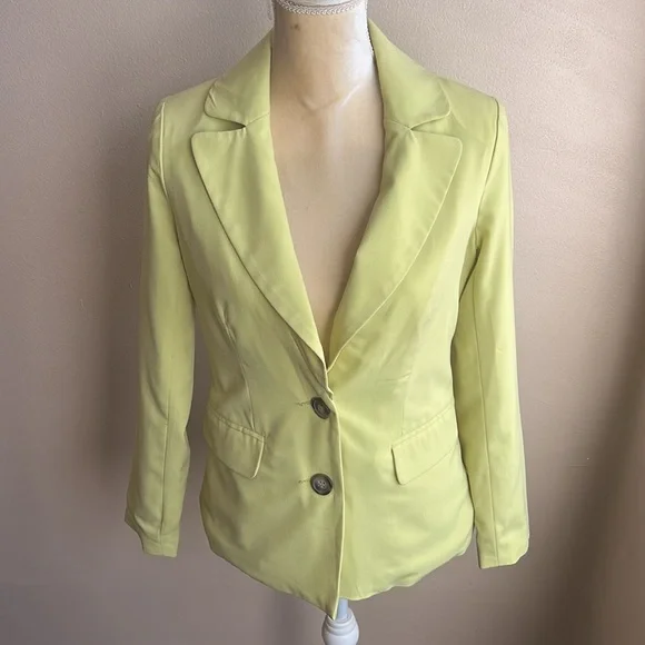 Forever 21 Womens Blazer Sz S New Green 2 Button Long Sleeve CLA - Picture 2 of 3